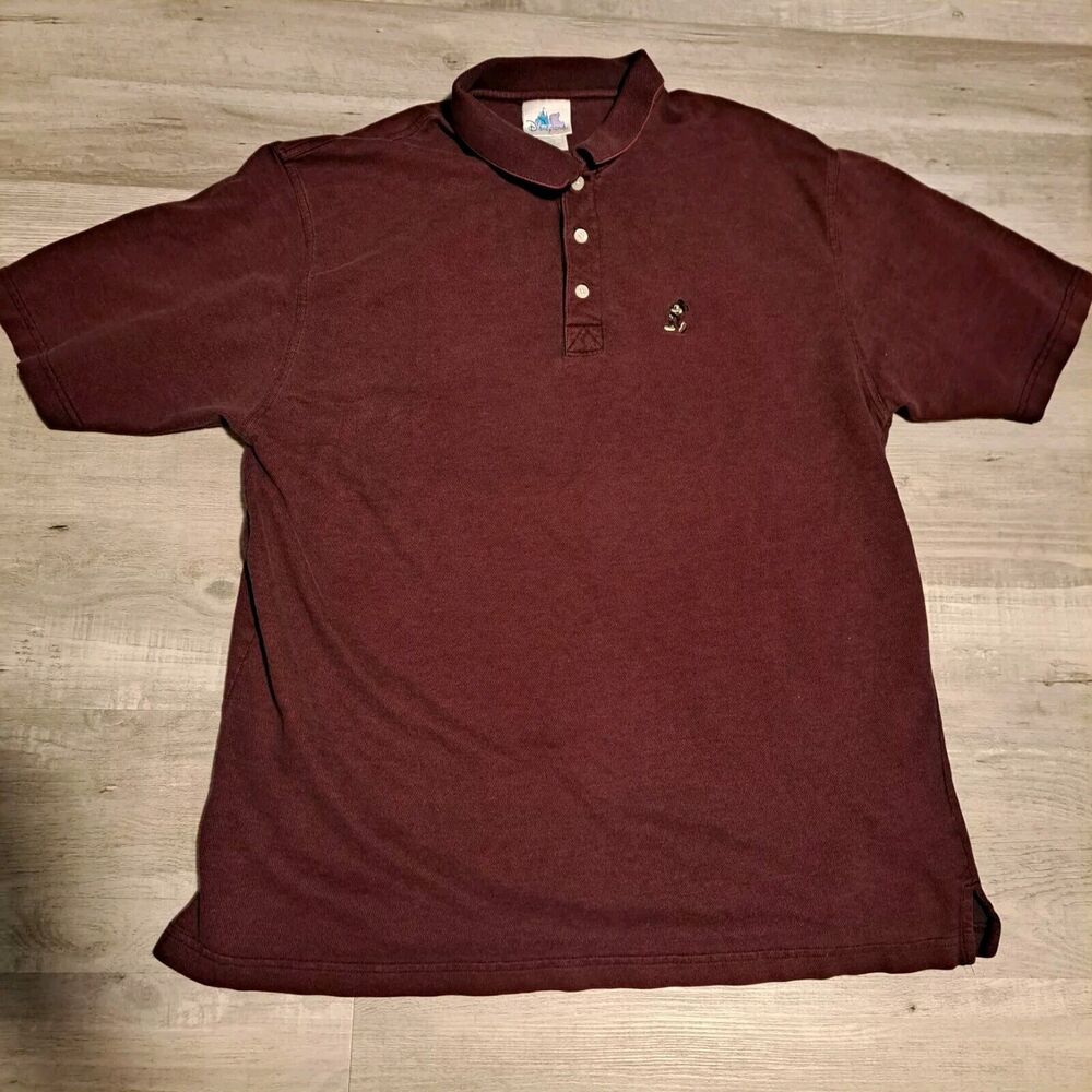 Disneyland Resort Vintage Burgundy Short Sleeve Polo Shirt Mickey Mouse XL